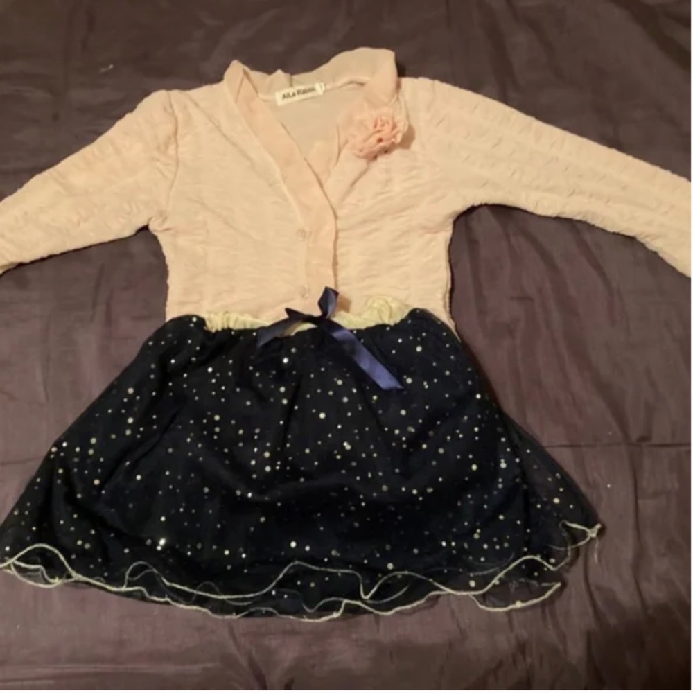Winter Wonderland Pearl Sequin Bow Skirt + Top Set Blue